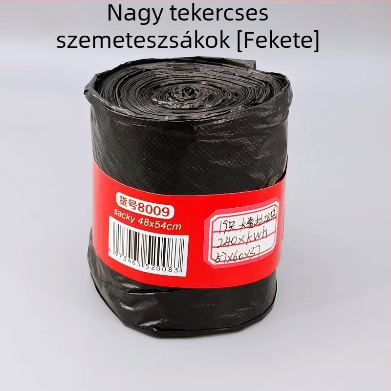 Vastagított szemeteszsákok, nagy tekercs, lapos szájú kivitelben, nagy méret, fekete és színes, háztartási tisztításra