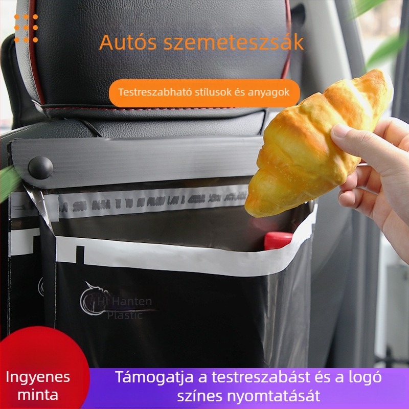 Autóba szerelhető, egyszer használatos hulladéktasakok rolós kivitelben, függő tárolózsebek az irodába/kollégiumba