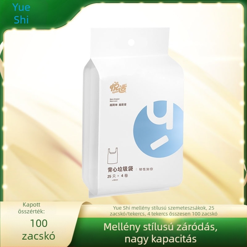 Mellény-stílusú takarító táska, fekete, négy tekercs, tartós, nagy szemeteszsák.