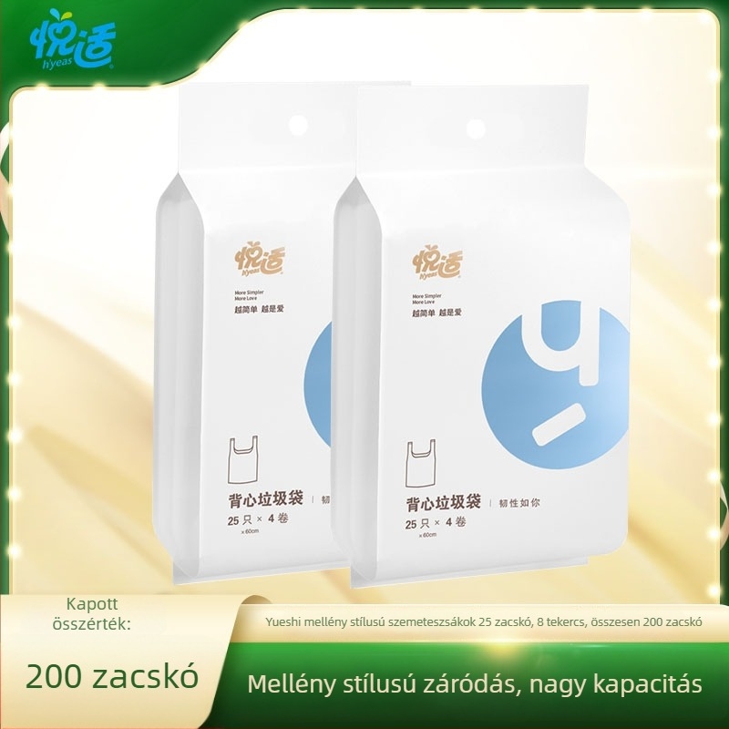 Mellény-stílusú takarító táska, fekete, négy tekercs, tartós, nagy szemeteszsák.