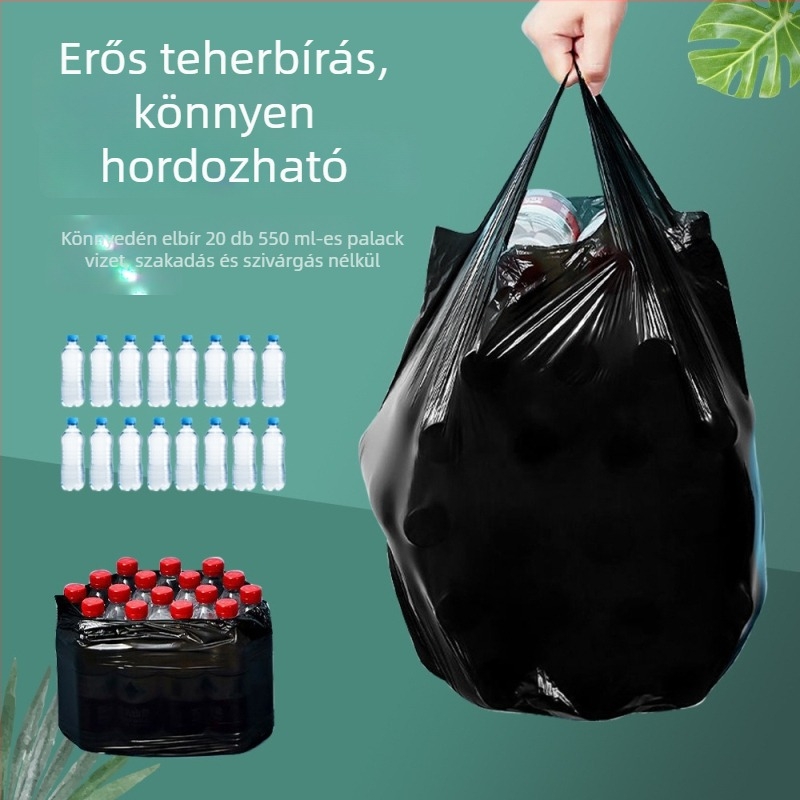 Konyhai hulladéks zacskók húzós zsinórral, vastagított kivitel, gazdaságos készlet, fekete, nagy kapacitású