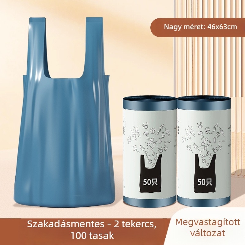 Vastagított mellény-stílusú konyhai szemeteszsák, 40×53 cm, tépésmentes kialakítás, nagy kapacitás, átszúrás elleni védelem
