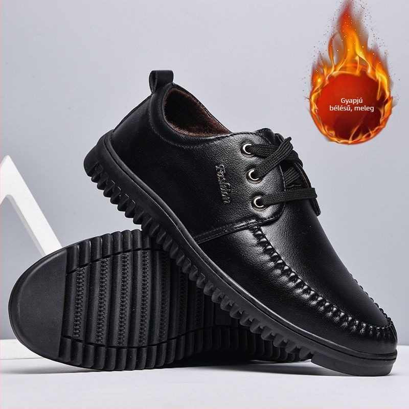 Férfi bőr casual cipő puha talppal, csúszásmentes, lélegző, klasszikus brit stílusú loafer