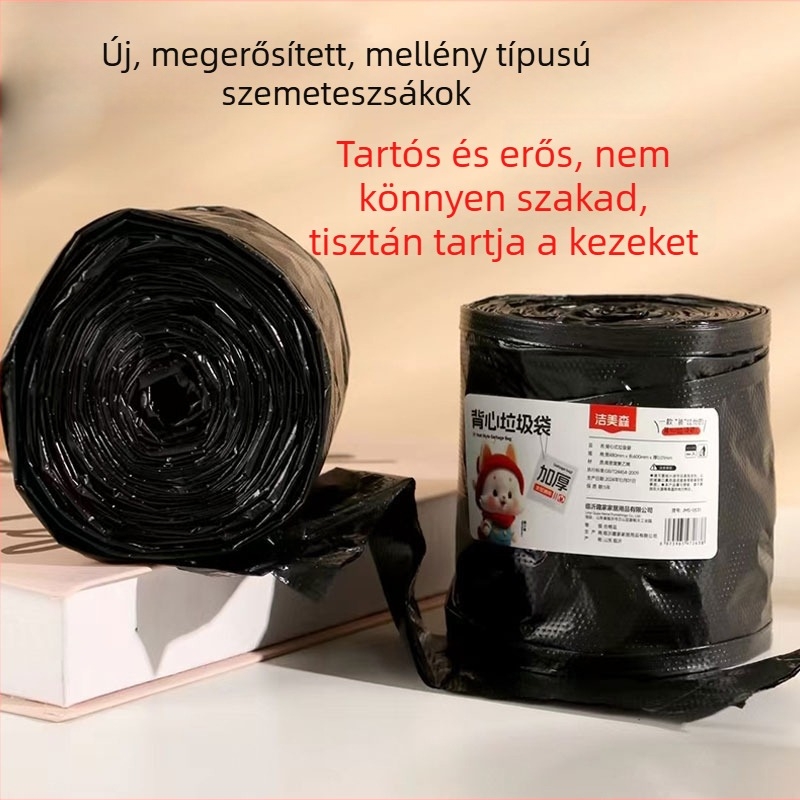 Mellény-stílusú vastagított szemeteszsákok, fekete, 45×55 cm, otthoni használatra, gazdaságos csomag
