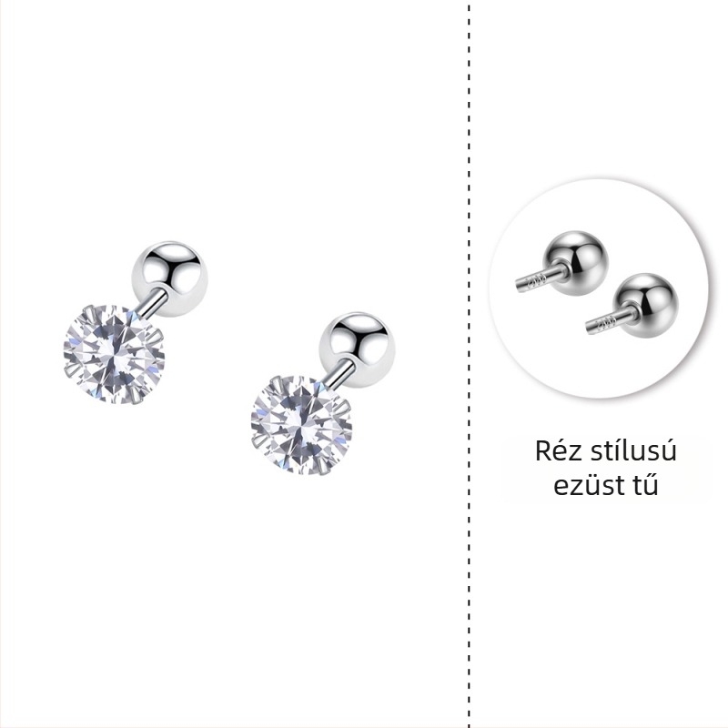 Női ezüst cirkonos fülbevalók, Sterling ezüstből, mini és ragyogó