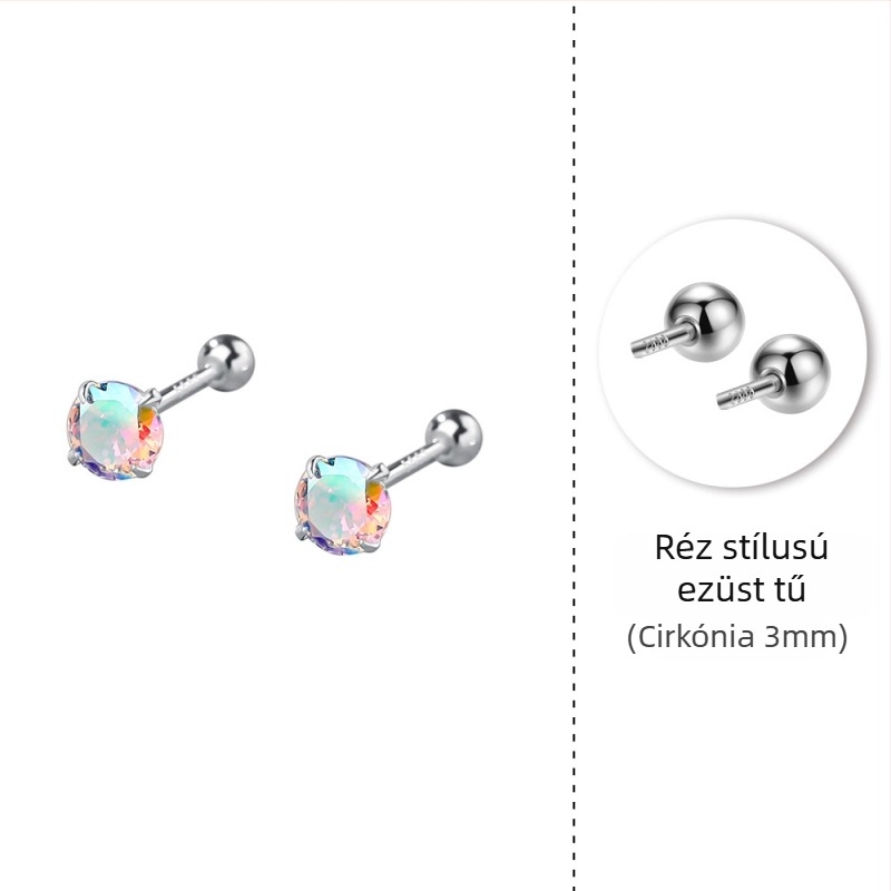 Női ezüst cirkonos fülbevalók, Sterling ezüstből, mini és ragyogó