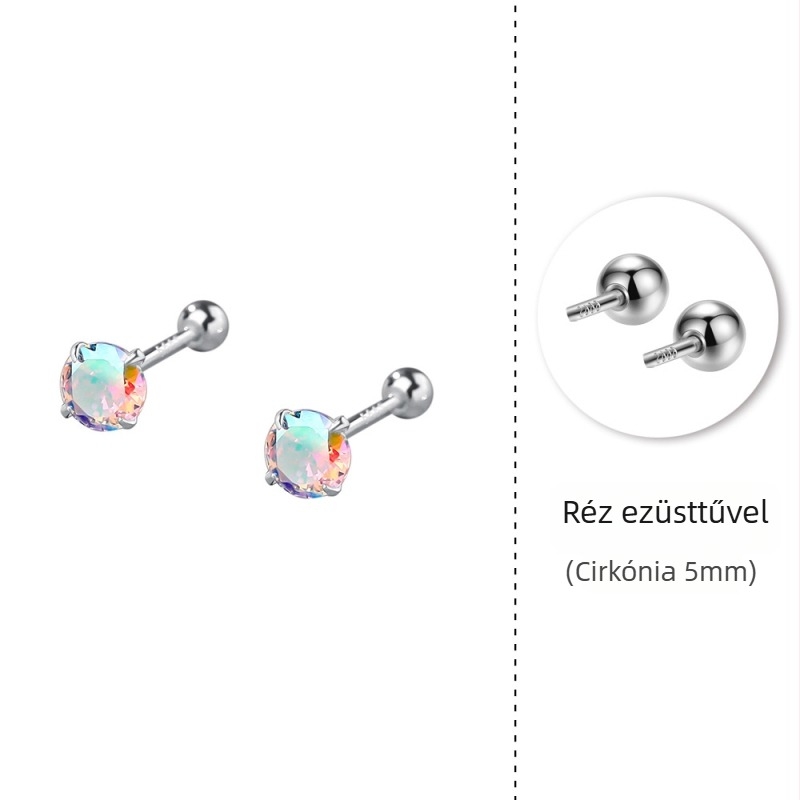 Női ezüst cirkonos fülbevalók, Sterling ezüstből, mini és ragyogó
