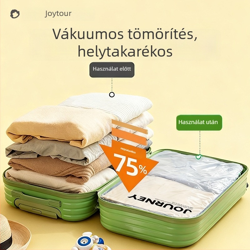 Kézzel görgő vákuumos ruhatároló zsák, légmentes tárolás, vastag, átlátszó vízálló kialakítás otthonra és utazáshoz