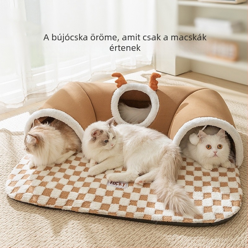 Őszi–téli macskatunnel, búvóhely és alvózóna – macska odú
