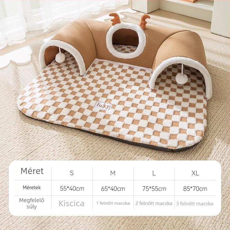 Őszi–téli macskatunnel, búvóhely és alvózóna – macska odú