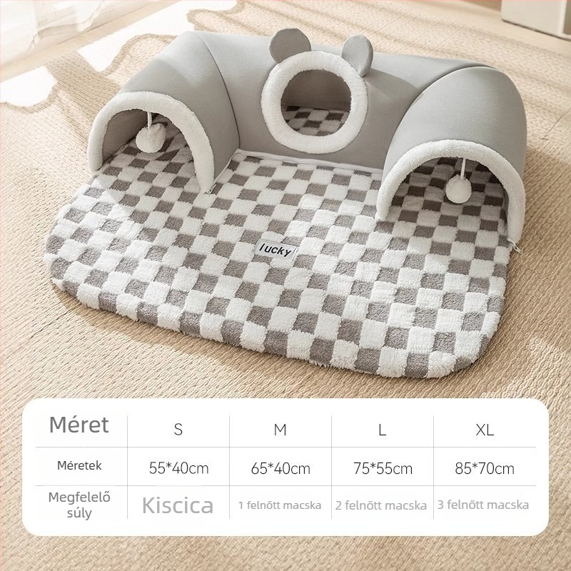 Őszi–téli macskatunnel, búvóhely és alvózóna – macska odú
