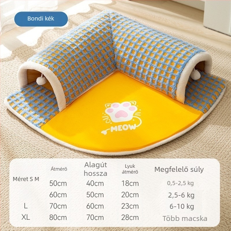 Őszi–téli macskatunnel, búvóhely és alvózóna – macska odú
