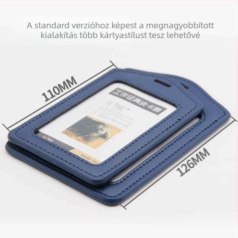 Valódi bőrből készült nagy kártyatartó nyakpánttal – azonosító és munka jelvény, névtábla