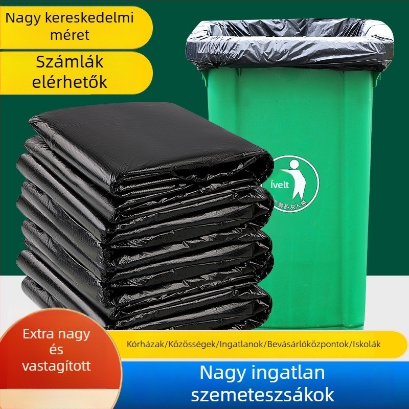 Háztartási és kereskedelmi szemeteszsákok, különböző méretek, vastagított fekete, konyha és iroda használatra, hordozható csomag
