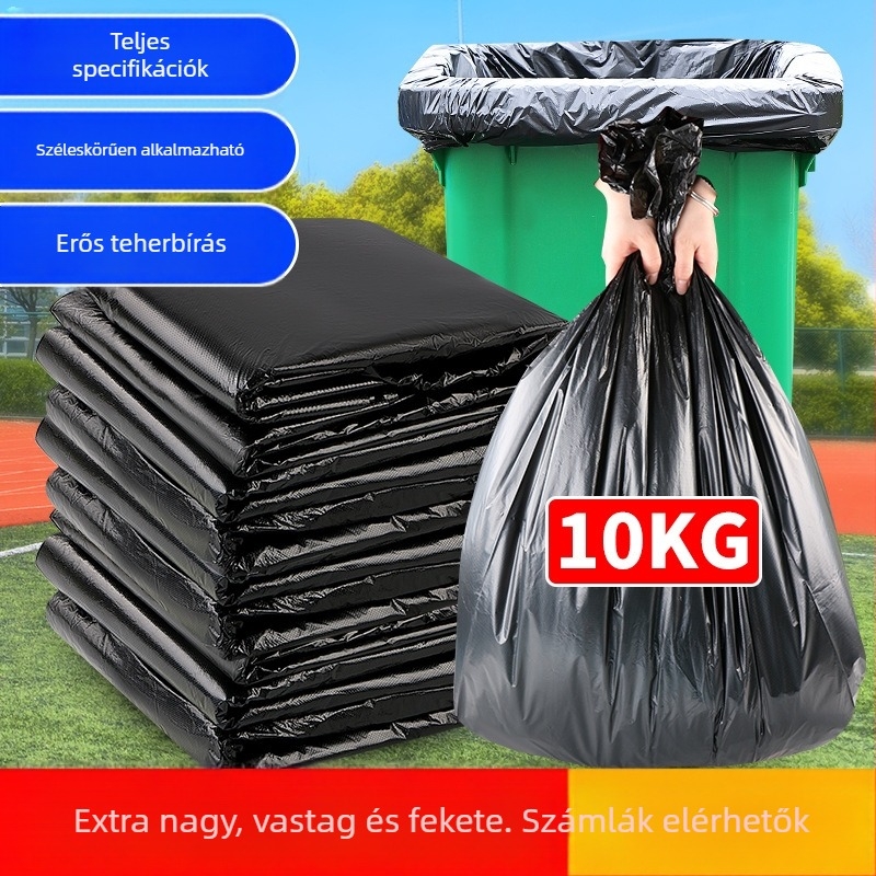 Háztartási és kereskedelmi szemeteszsákok, különböző méretek, vastagított fekete, konyha és iroda használatra, hordozható csomag