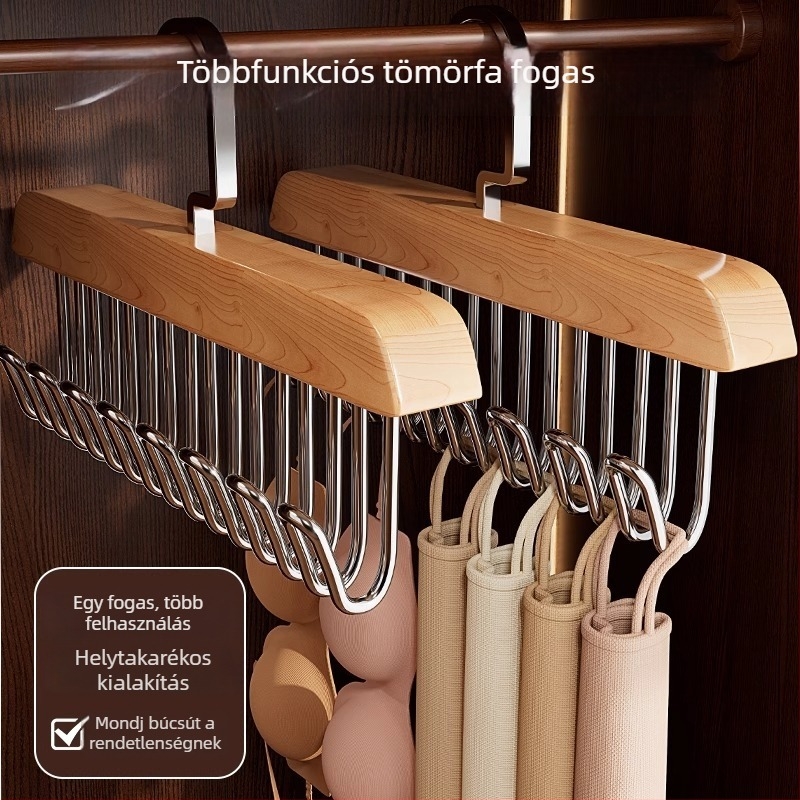 Fából készült ruhatartó, melltartó és fehérnemű tároló, multifunkcionális gardróbakasztó