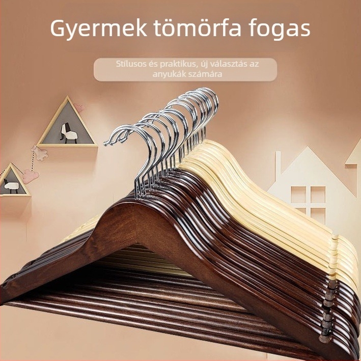 Gyerekeknek készült fa ruhatartó, csúszásmentes, bababarát, ruházati boltokhoz tervezve, vállnyom nélkül, modern minimalista kialakítás