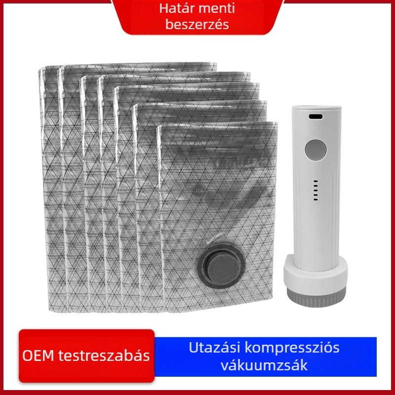 Szürke kompressziós zacskók utazáshoz – vákuum tároló zsákok ruhákhoz (S, M, L méretek)