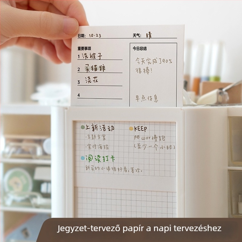 Átlátszó asztali rendező fiókos kialakítással, forgó tolltartóval és jegyzet-tálcával