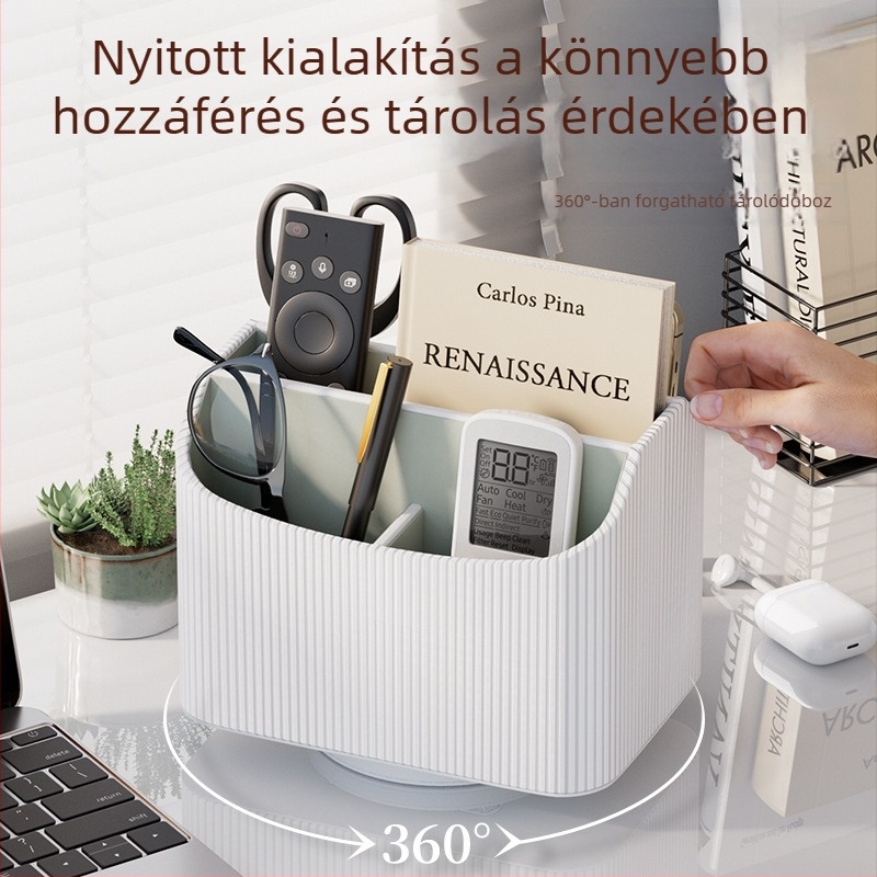 Íróasztali tároló doboz osztott rekeszekkel és többfunkciós tolltartóval, hálószobába, dolgozószobába vagy tanulóhelyiségbe — prémium érzet.