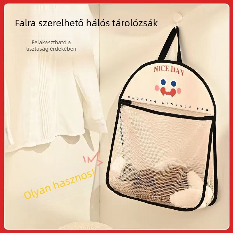 Két részes függő tárolózsák fehérnemű és zokni számára a fürdőszobába, PP anyag, mesefigurás mintázat, krém szín
