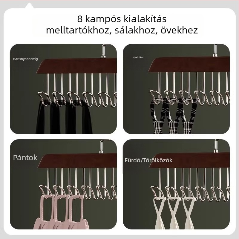 Tömörfa ruhafogas 8 kampóval fehérneműk és camisolek számára, ruhák rendezője