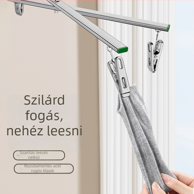 Kereszt alakú rozsdamentes acél szárítóállvány nadrágokhoz, zoknikhoz és ruhákhoz, összecsukható klipszekkel