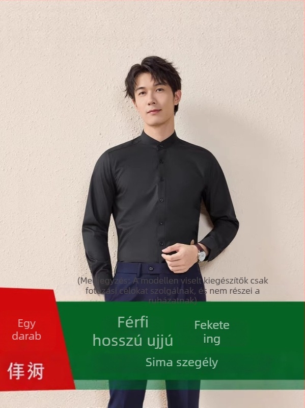 Férfiaknak álló galléros, egyszínű ing kínai ihletésű, őszi hosszú ujjú