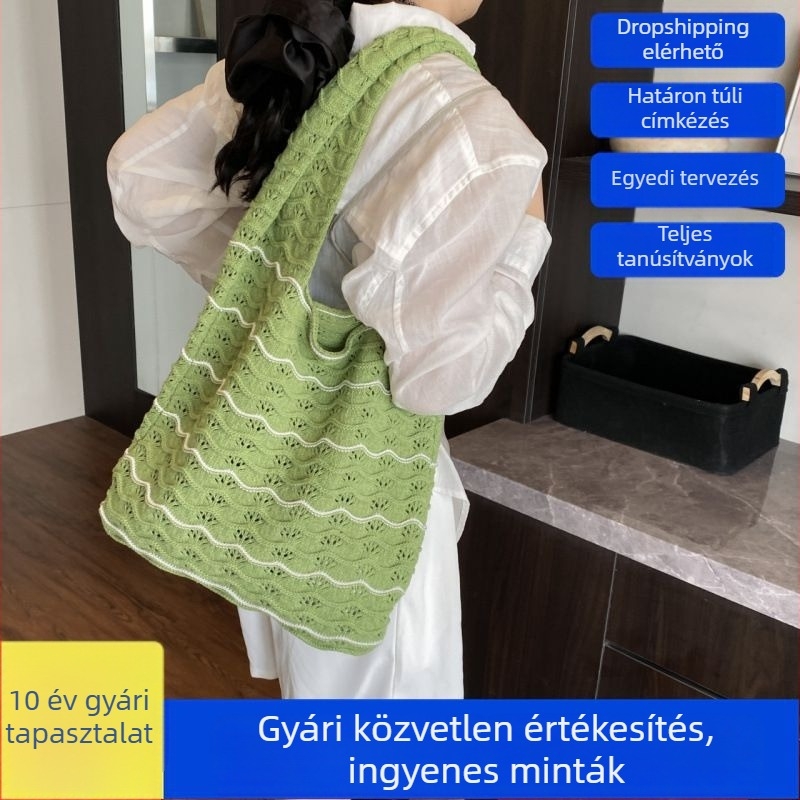 Női lazán stílusú, nyitott mintázatú kötött táska, 2025-ös új, vállon hordható tote nagy kapacitással, iskola és ingázásra