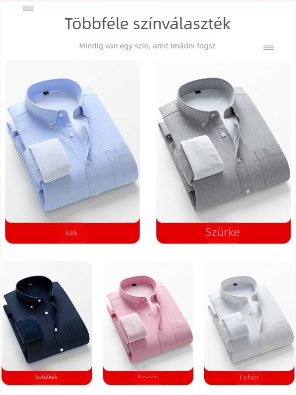 Férfi téli hosszú ujjú Oxford anyagú ing fleece-béléssel, vastag és meleg, üzleti-casual stílusban