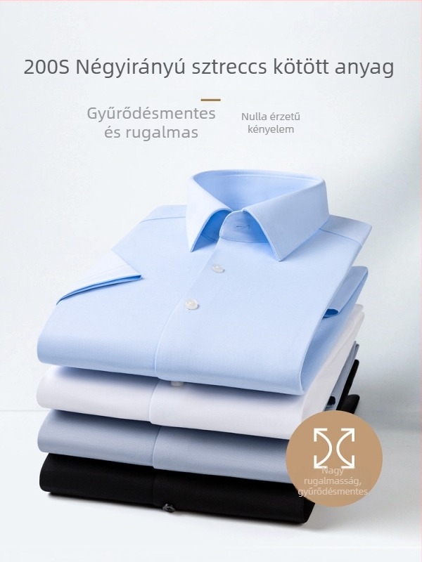Férfi 200-szálas rugalmas kötött ing rövid ujjú, vasalásmentes, gyűrődésálló, légáteresztő, üzleti-kazual stílus.