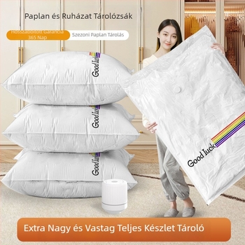 Vastagított vákuumos tömörítő zacskók ruhák, takarók és háztartási tárgyak tárolására, kézi pumpával