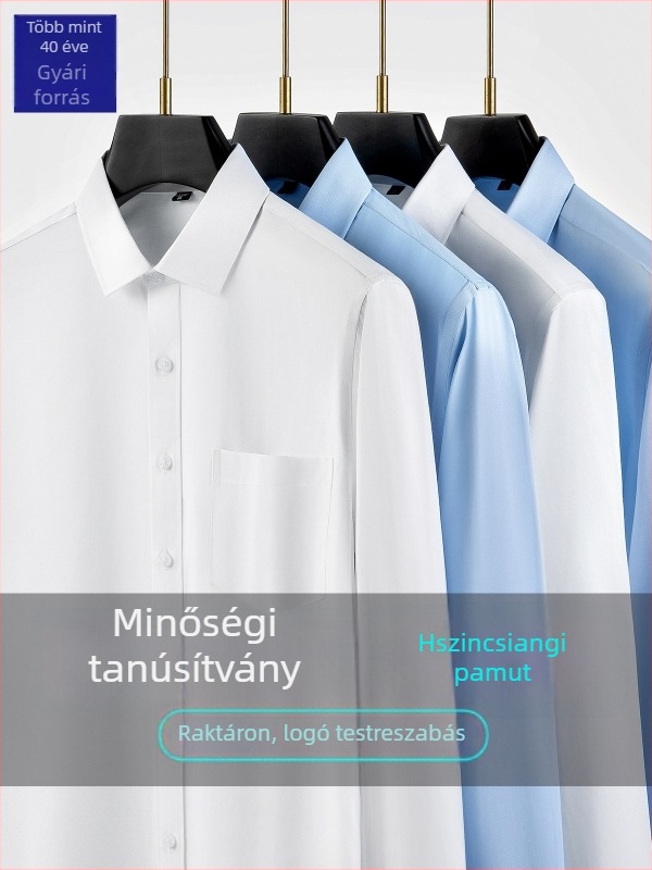 Férfi fehér ing üzleti-casual stílusban, nyár, lélegző, gyűrődésálló, munkahelyre