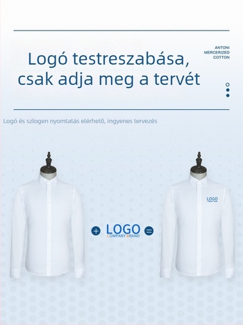 Férfi rövid ujjú inget, hímzett logóval, pamutból, vasalás nélkül, professzionális irodai ing