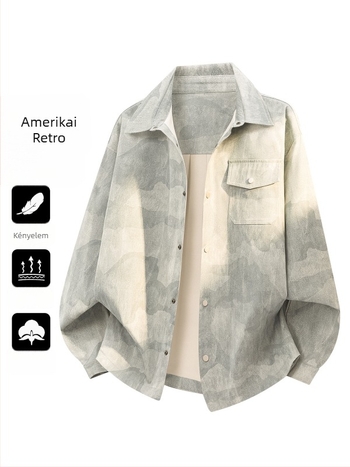Tavaszi oversized tie-dye ing férfiaknak, hosszú ujjú, prémium mindennapi felső