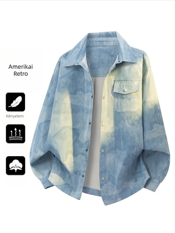 Tavaszi oversized tie-dye ing férfiaknak, hosszú ujjú, prémium mindennapi felső