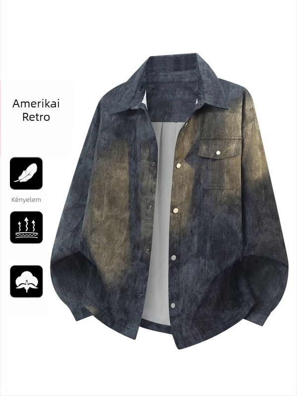 Tavaszi oversized tie-dye ing férfiaknak, hosszú ujjú, prémium mindennapi felső