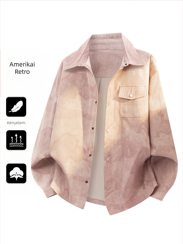 Tavaszi oversized tie-dye ing férfiaknak, hosszú ujjú, prémium mindennapi felső