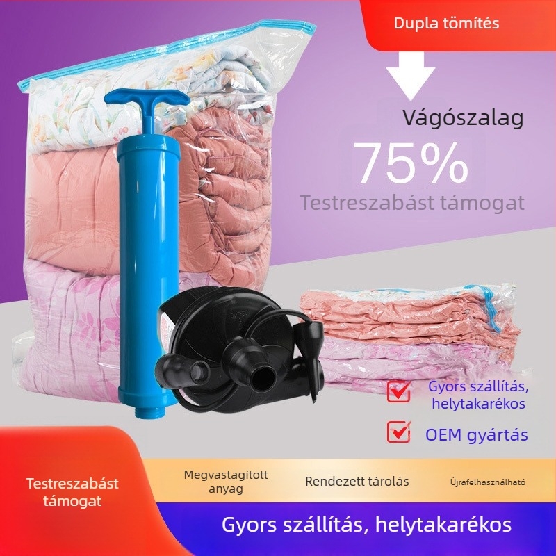 Háromdimenziós vákuumkompressziós tasak, 60×90×28 cm, plédek tárolására