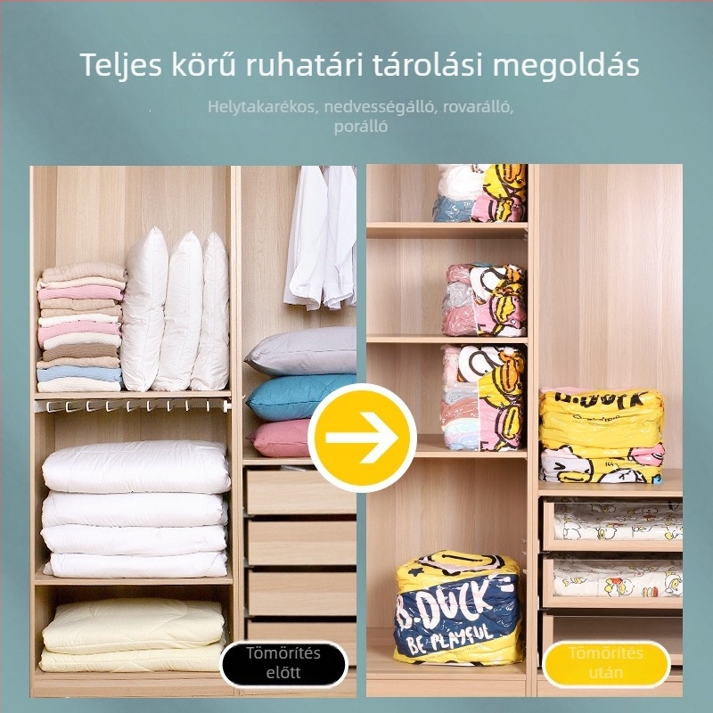 Hivatalosan licencelt Little Yellow Duck vákuum tömörítő zacskó, pumpa nélkül, ruhák és paplanok költöztetéséhez és tárolásához