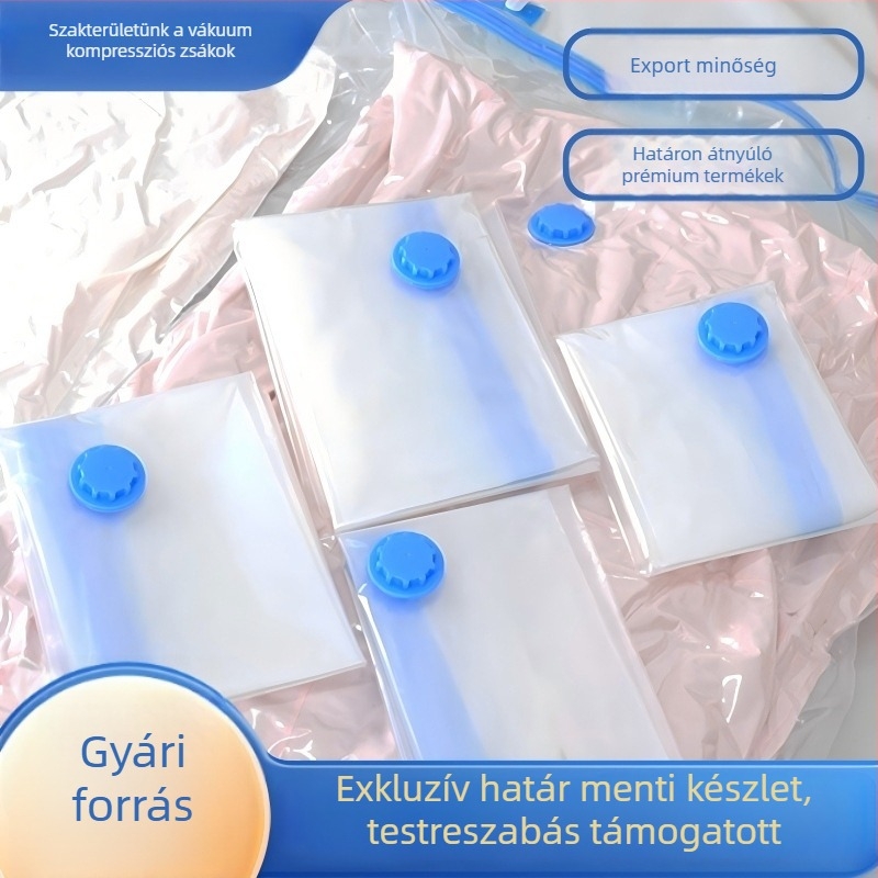Vákuumos tömítő zacskók, vastagított anyaggal, több méretben (30x40–80x100 cm), paplanok és ruhák tárolására, pumpa mellékelve