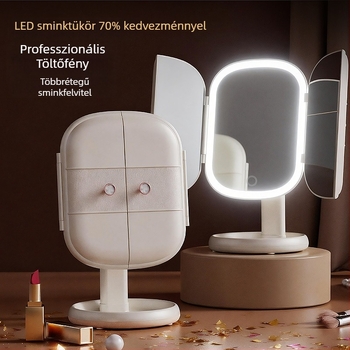 LED-es összecsukható sminktükör világítással, asztali kozmetikai tükör