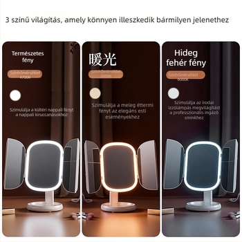 LED-es összecsukható sminktükör világítással, asztali kozmetikai tükör