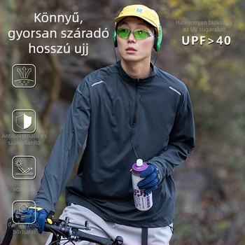 Férfi hosszú ujjú felső fél cipzárral, nedvességelvezető és gyorsan száradó, kültéri sportokra, kerékpárra és túrázásra, alapréteg