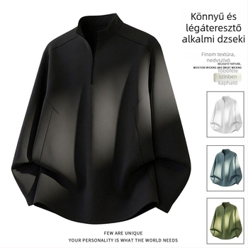 Férfi egyszínű sportos hosszú ujjú T-shirt gyorsan száradó ice silk anyagból, állógalléros kivitel, kényelmes mindennapi viselet és kültéri tevékenységekhez, tavasz-nyár 2026.