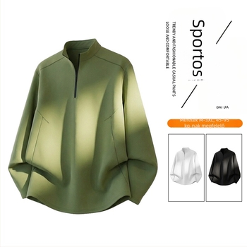 Férfi egyszínű sportos hosszú ujjú T-shirt gyorsan száradó ice silk anyagból, állógalléros kivitel, kényelmes mindennapi viselet és kültéri tevékenységekhez, tavasz-nyár 2026.