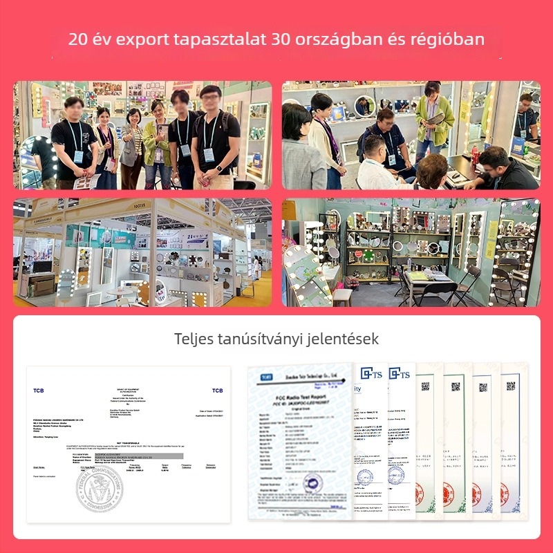 Fém sminktükör LED világítással, intelligens sminktükör színes világítással, asztali tükör