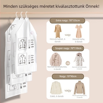 Vastag, átlátszó függő vákuum-tömörítő tasak ruhákhoz és pehelykabátokhoz