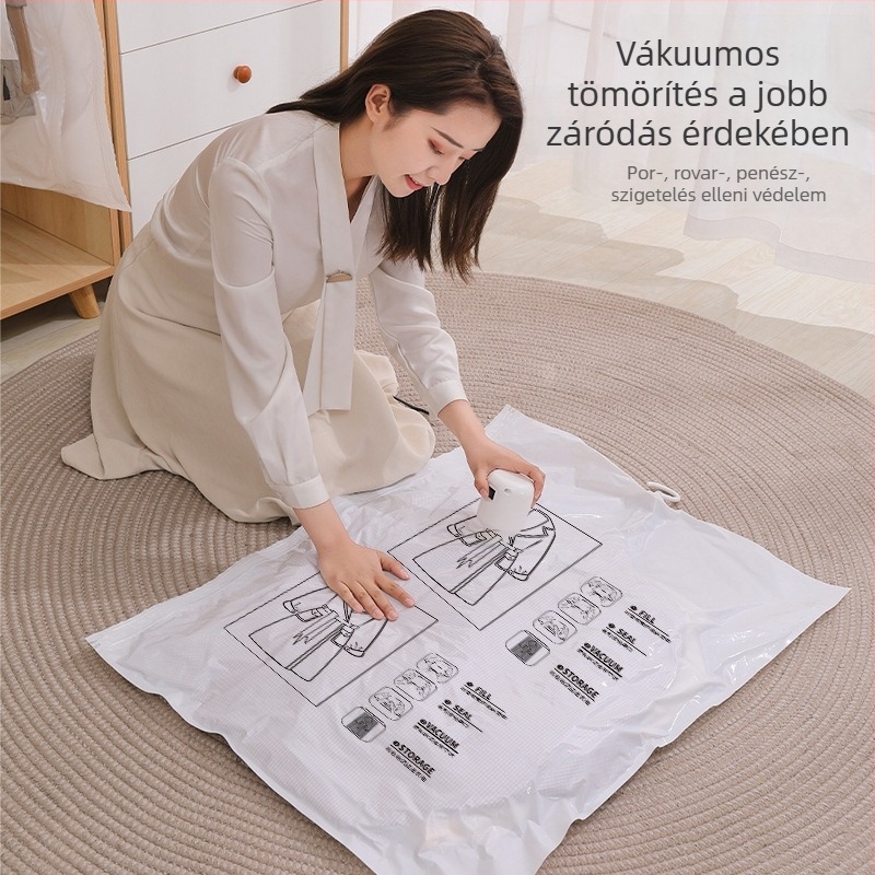 Vastag, átlátszó függő vákuum-tömörítő tasak ruhákhoz és pehelykabátokhoz