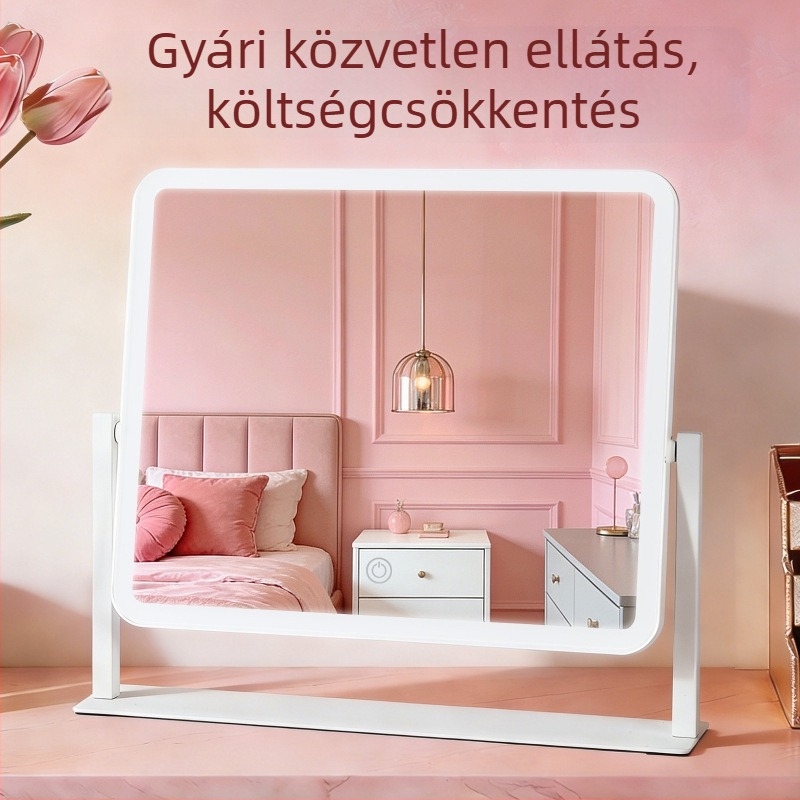 LED sminktükör érintésre aktiválható világítással, asztali sminktükör, nagy felbontású, egyszerű dizájn